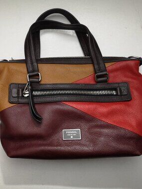 Fossil Dawson Leather Satchel Handbag Multi Colored Patchwork Lined (No Key)
